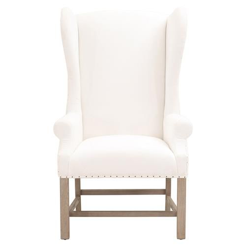 Kim Modern White Performance Upholstered Solid Ash Wood Wing Dining Arm Chair | Kathy Kuo Home