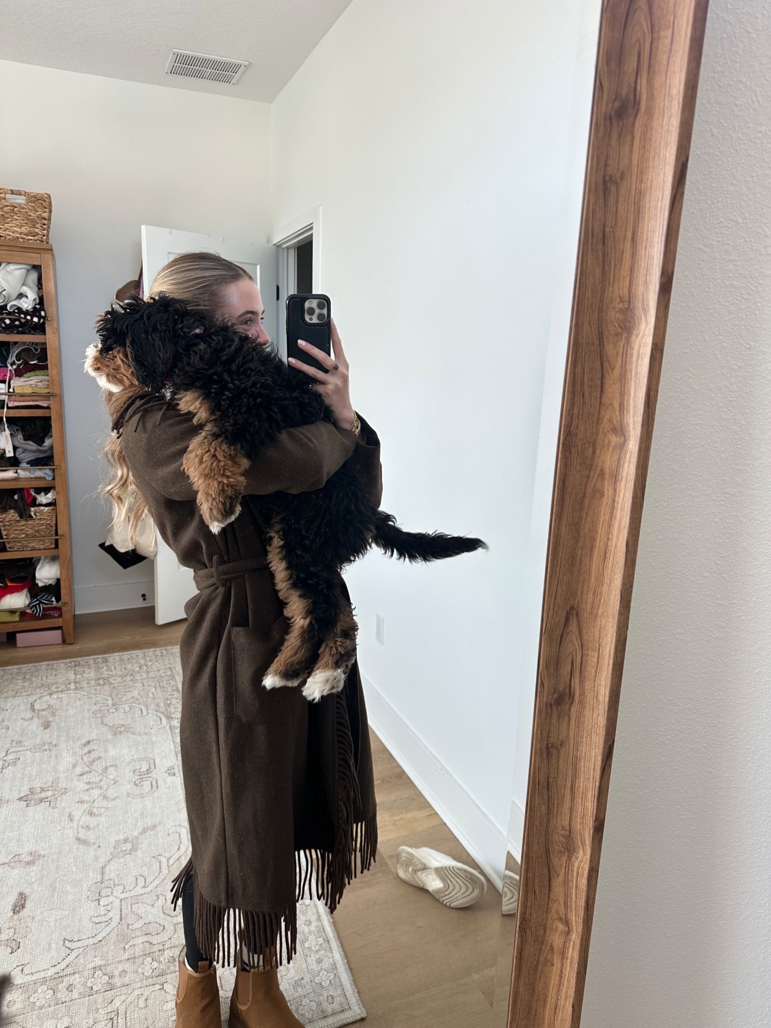 Took little Penelope to the vet today! I wore my Lululemon align bodysuit with my amazon oversized sweatshirt and Vici fringe coat  

#LTKSaleAlert #LTKootd #LTKSeasonal