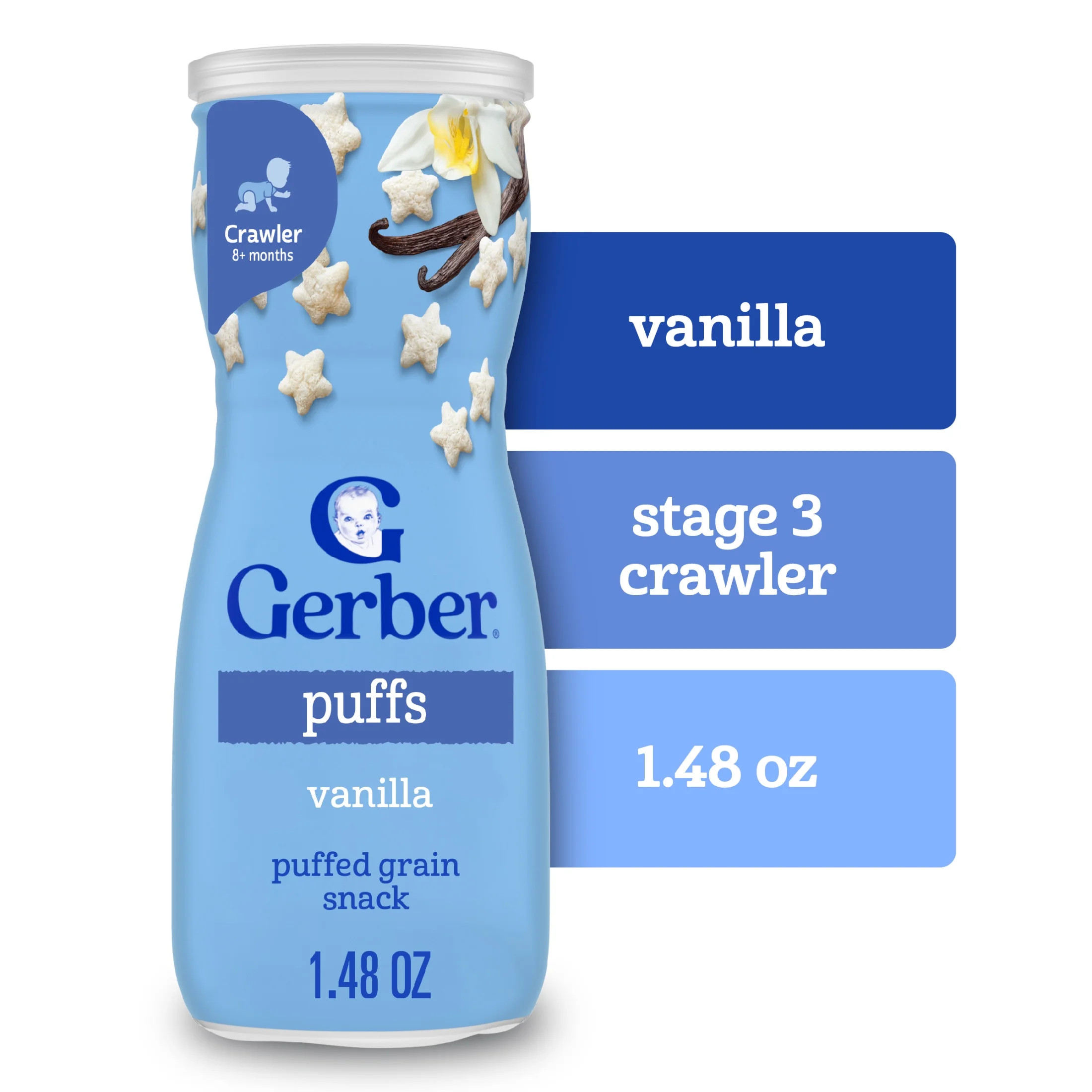 Gerber Snacks for Baby Grain & Grow Puffs, Vanilla, 1.48 oz Canister (6 Pack) | Walmart (US)