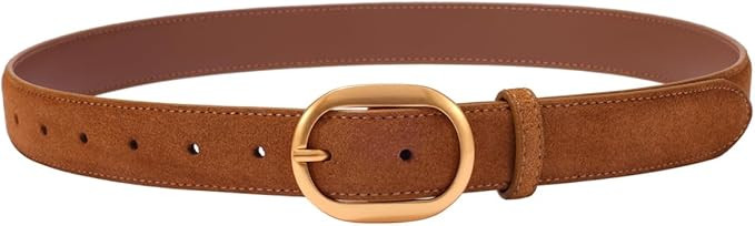 Womens Leather Suede Belt Brown Waist Belt for Casual Dress Jeans Ladies Genuine Leather Gold Buc... | Amazon (US)