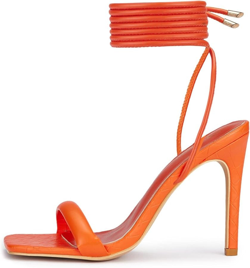 GENSHUO Strappy Lace up Stilletos High Heel Sandals Women Open Square toe Tie up Heels Sexy Weddi... | Amazon (US)