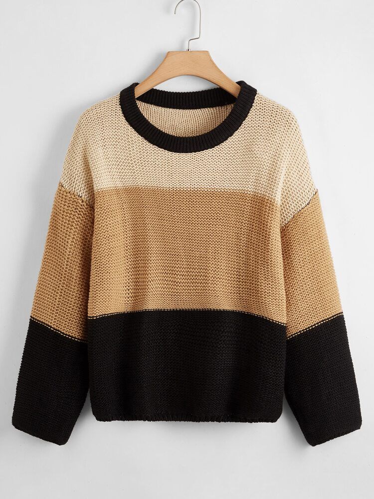 Plus Color-block Drop Shoulder Sweater | SHEIN