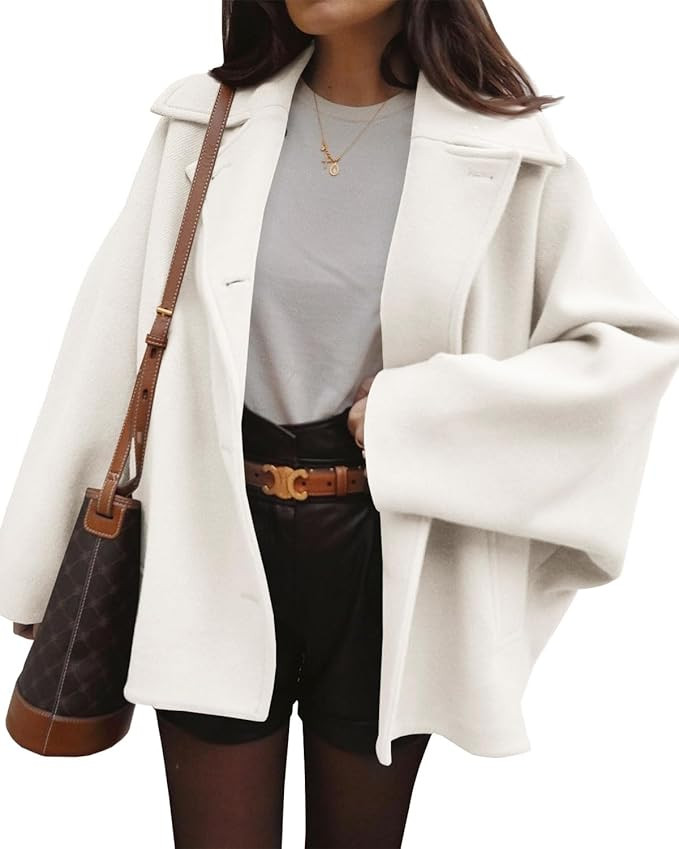 Tankaneo Womens Pea Coats Classic Notch Lapel Single Breasted Oversized Fall Winter Jackets Outer... | Amazon (US)