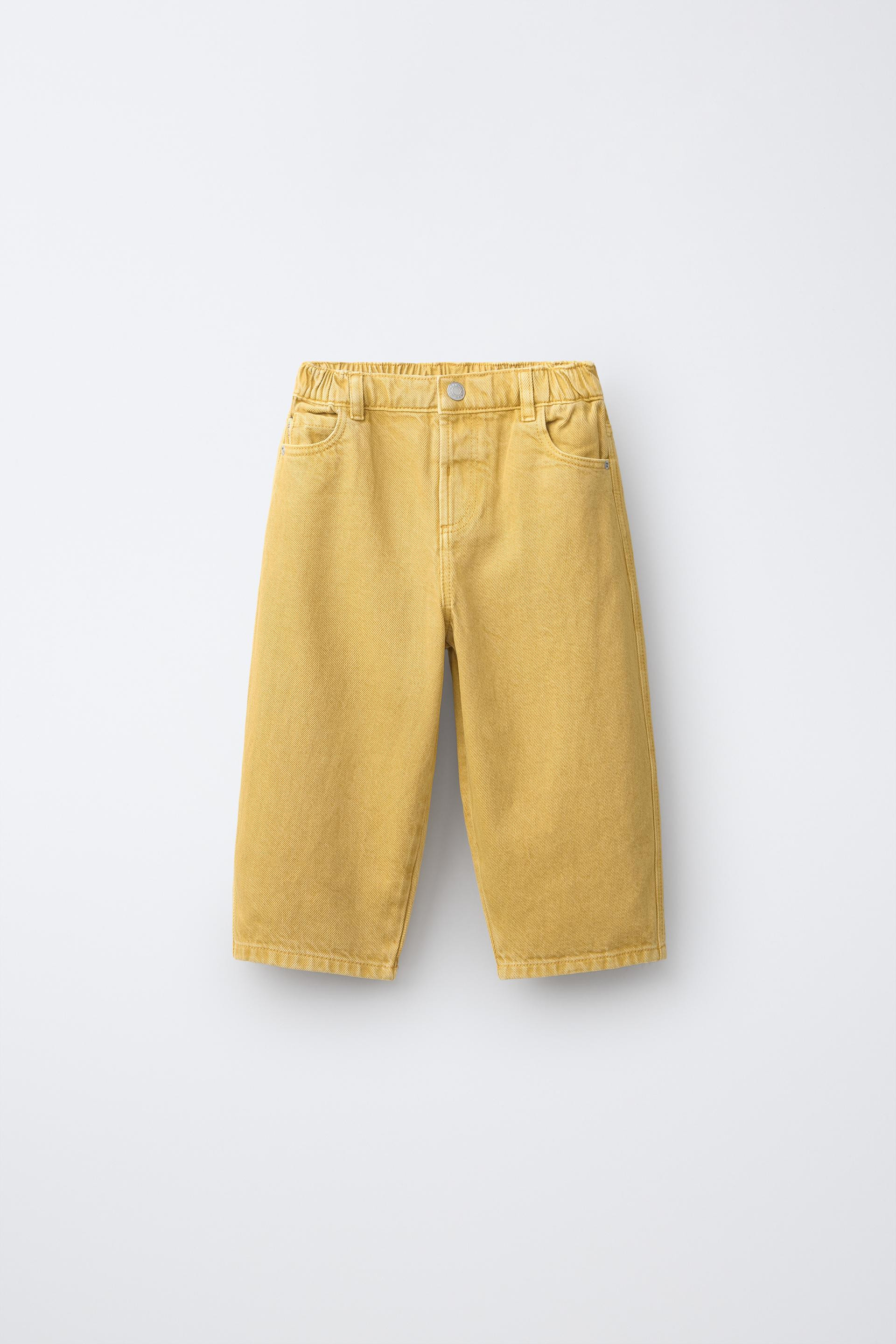 Zara - Fruit Of The Loom™ Embroidered Twill Trousers - Mustard - 2 Years (36,2 Inches) - Kids | Zara US