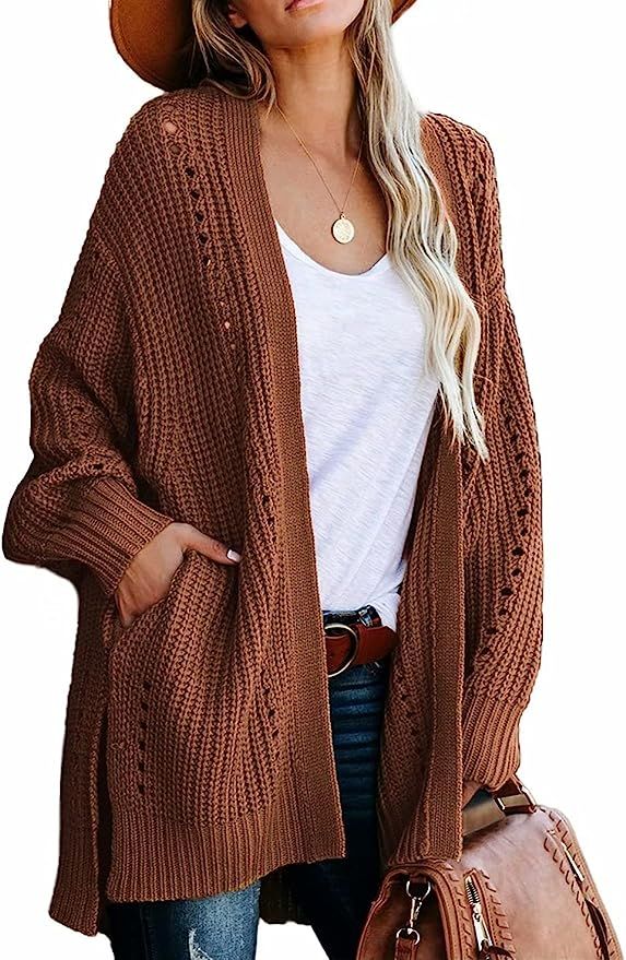 BLENCOT Women's Cable Knit Long Sleeve Sweater Loose Flowy Open Front Cardigans Fall Clothes Outwear | Amazon (US)