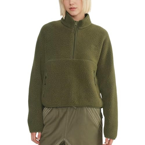 Womens Fleece Sweatshirts Cropped Half Zip Fuzzy Warm Sherpa Pullover Varsity Jackets with Zipper... | Amazon (US)