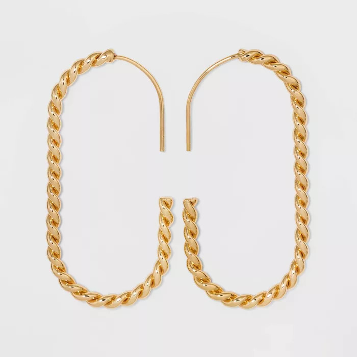 SUGARFIX by BaubleBar Oval Threader Hoop Earrings - Gold/Twisted Threader | Target