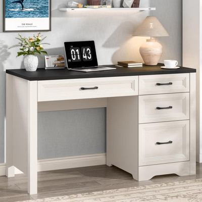 Executive Desk with Ample File Drawer, Large Home Writing Desk, White & Black | Target