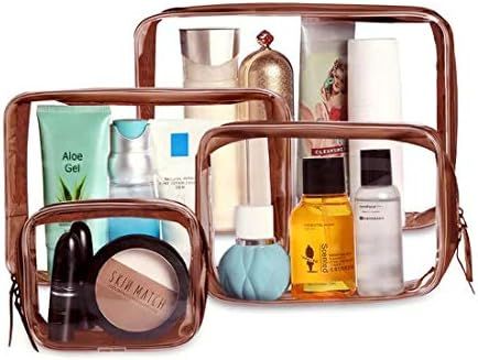 Clear Makeup Bags, 4pcs Cosmetic Makeup Bags Set TSA Approved Transparent Travel Toiletry Bag Wat... | Amazon (US)