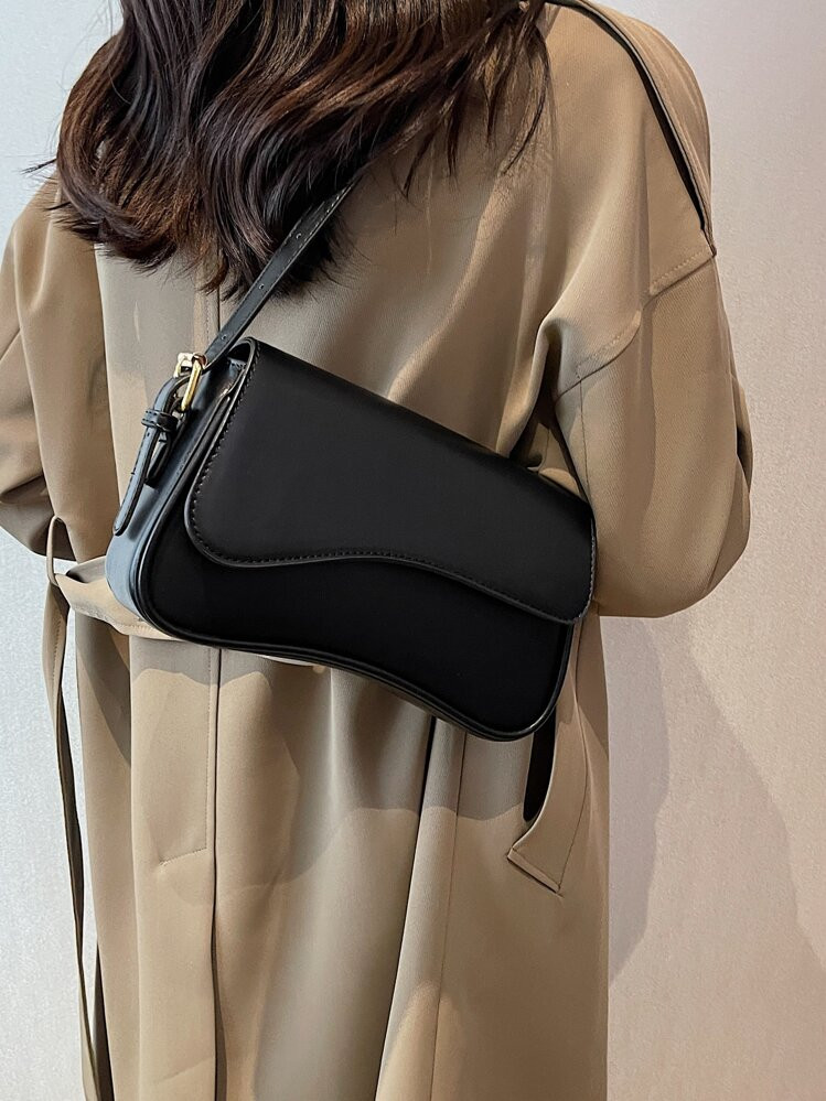 Minimalist Flap Square Bag Simple Solid Color Flap Underarm Bag, PU Leather Textured Bag Purse, F... | SHEIN