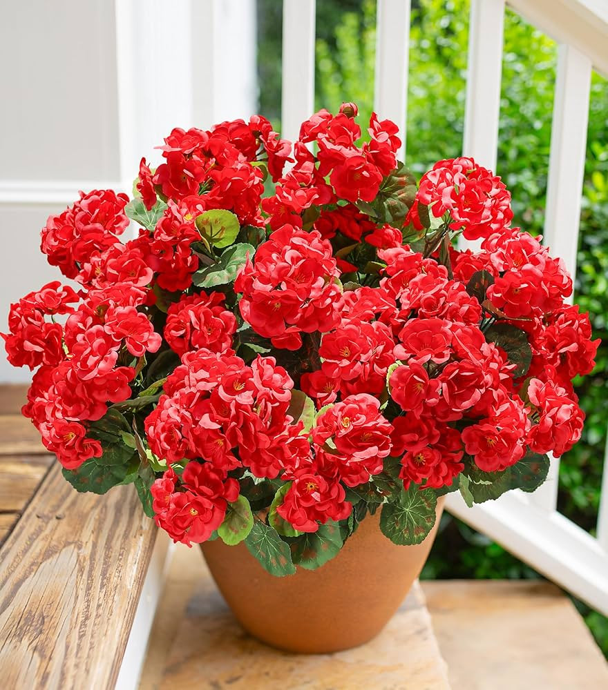Amazon.com: Artificial Geraniums Fake Flowers for Outdoors Decoration, 6 Bundles Silk Geraniums Red Flower UV Resistant Look Real Faux Plants for Front Door Garden Porch Planter Patio Balcony Yard Indoor Home : Home & Kitchen | Amazon (US)