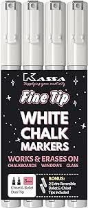 Kassa 4-Pack Fine Tip White Chalk Markers | Includes 2 3mm Reversible Bullet, Chisel Tips | Works... | Amazon (US)
