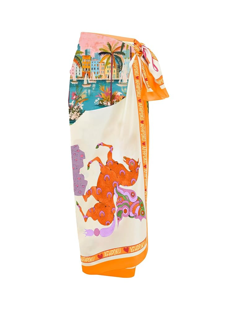 Women's Beach Swimwear Printed Long Sarong Coverups Bathing Suit Pareo Large Pashmina Wrap Skirt | Amazon (US)