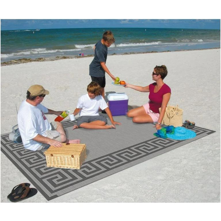 Auto Drive 9' x 12' Gray Greek Key Reversible RV Outdoor Patio Mat | Walmart (US)