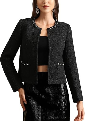 M.Infisavo Womens Sequin Crew Neck Tweed Jackets Blazer Party Business Casual Hooking Closure Out... | Amazon (US)