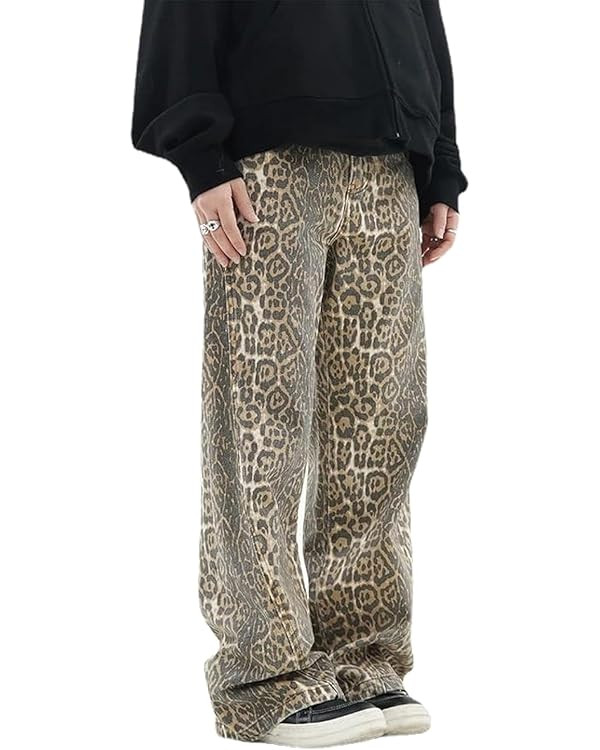 YELLOOP Leopard Print Jeans Y2k Jeans Leopard Jeans Grunge Y2k Pants Womens Baggy Jeans 2000s Leo... | Amazon (US)