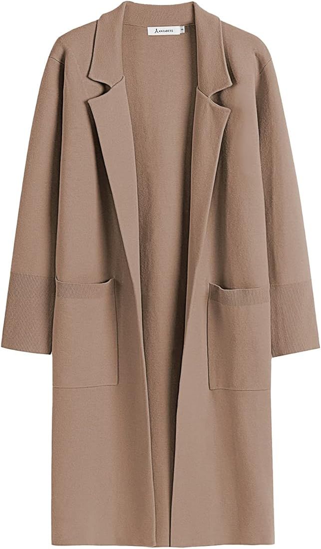 ANRABESS Cardigan for Women Oversized Open Front Long Sleeve Lapel Sweater Blazer Coat Fall Outwear  | Amazon (US)