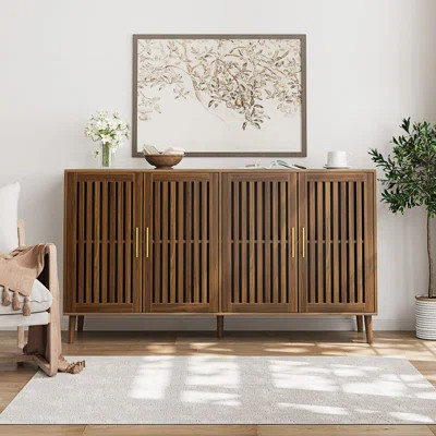 Accent Sideboard, Sideboard Buffet Cabinet With Storage, Grille-Striped 4 Doors Sideboard, Multifunctional Accent Cabinet | Wayfair North America