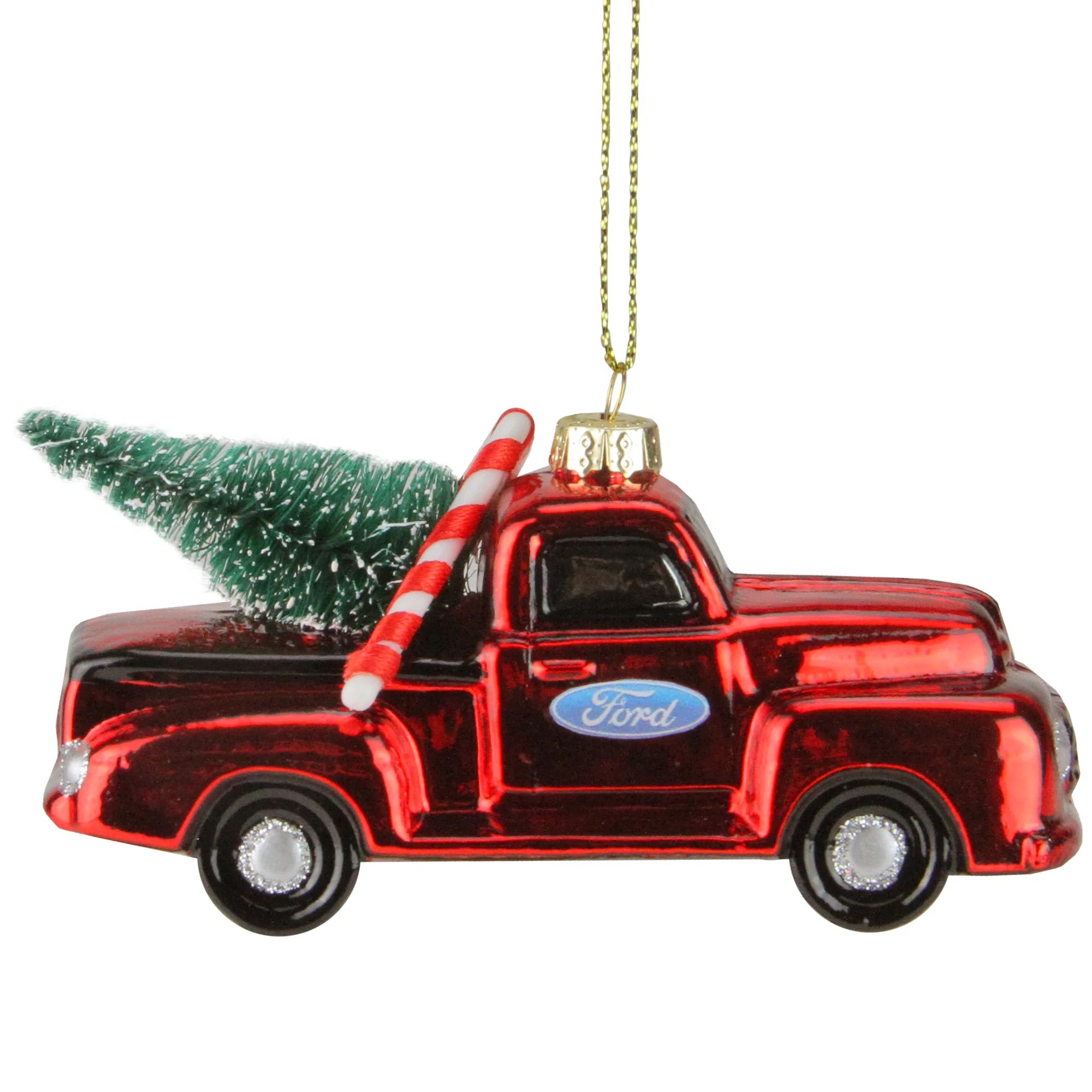 4" Red Ford Truck with Christmas Tree Glass Ornament | Walmart (US)