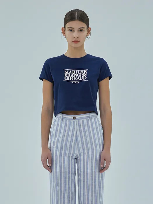 W Classic Logo Cropped T-shirt (Navy) | W Concept (US)