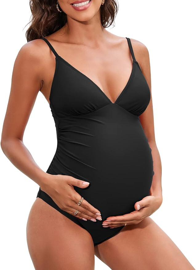 CUPSHE Maternity Swimsuit for Women One Piece Swimsuits Pregnancy Swimwear Spaghetti Straps Ruche... | Amazon (US)