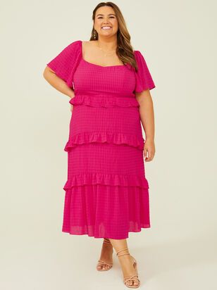 Emberlyn Textured Ruffle Maxi Dress in Pink | Arula | Arula