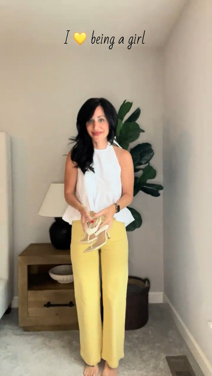 Outfit of the night for family night 🤍 I love colored pants right now. Wearing a small in top.
