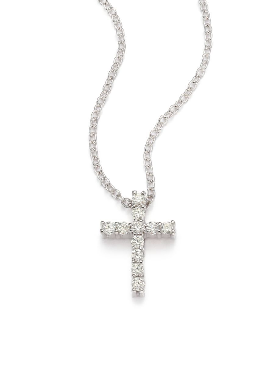 Whimsical Diamond & 18K White Gold Cross Pendant Necklace | Saks Fifth Avenue