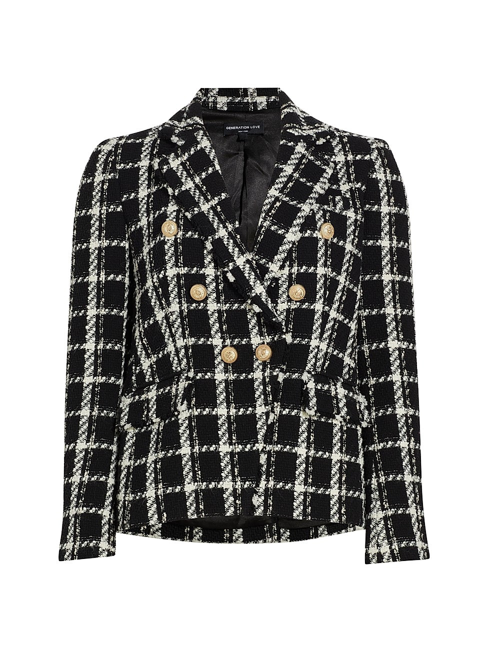 Women's Eliza Tweed Blazer - Black Cream Plaid - Size Large | Saks Fifth Avenue