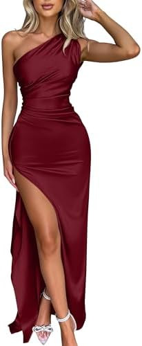 Memoriesea Women's Sexy One Shoulder High Split Cocktail Wedding Party Maxi Dress | Amazon (US)