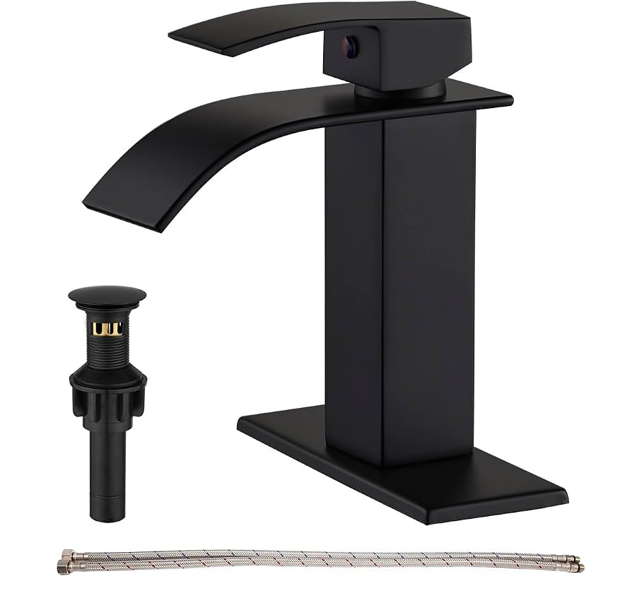 Black Bathroom Faucet Waterfall Single Handle Bathroom Sink Faucet with Metal Pop-up Drain, Bathr... | Amazon (US)