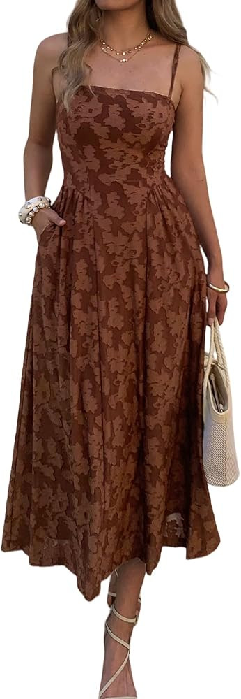 Women's Wedding Guest Spaghetti Strap Maxi Dress with Pockets | Amazon (US)