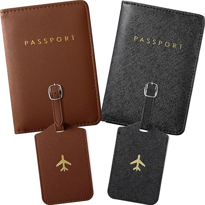 2 Pieces Passport Covers and 2 Pieces Luggage Tags, Passport Holder Travel Suitcase Tag | Amazon (US)