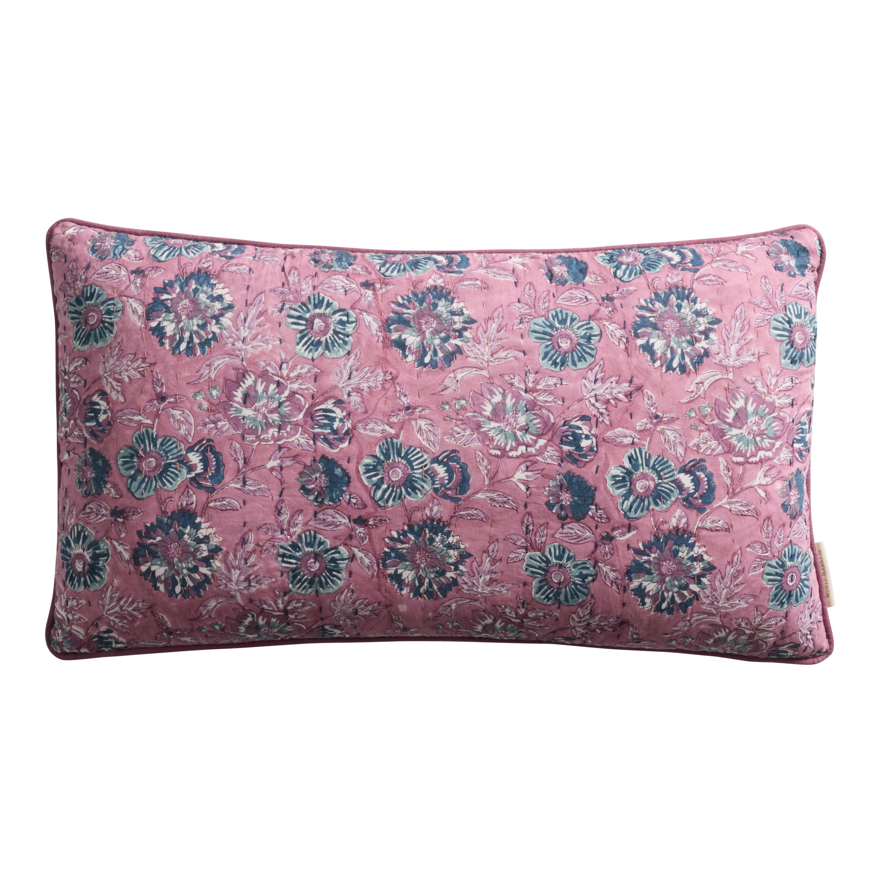 Colorful Floral Block Print Lumbar Pillow | World Market
