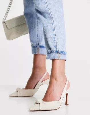 ASOS DESIGN Sandy knotted slingback mid heels in natural | ASOS (Global)