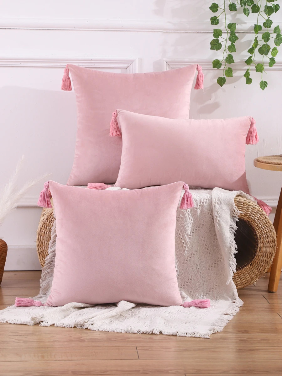 Miater 1pc Tassel Decor Cushion Cover Without Filler, Pink Throw Pillow Cover, Pillow Insert Not ... | SHEIN
