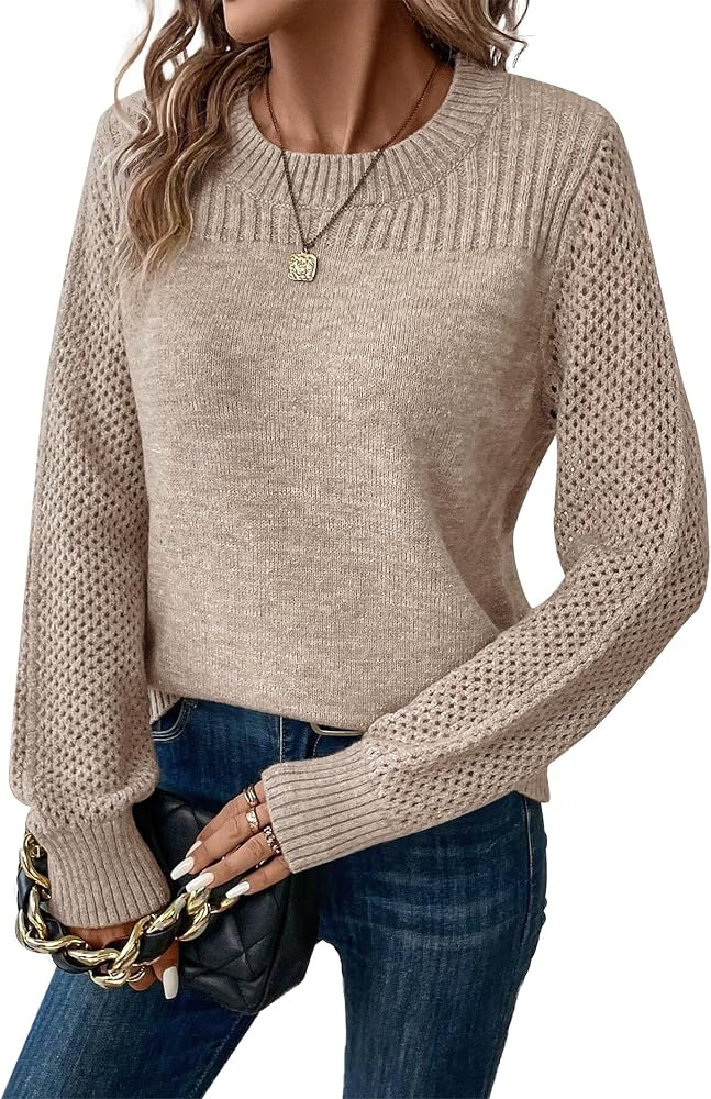 Womens Sweaters Casual Long Sleeve Knit Pullover Tops 2026 | Amazon (US)
