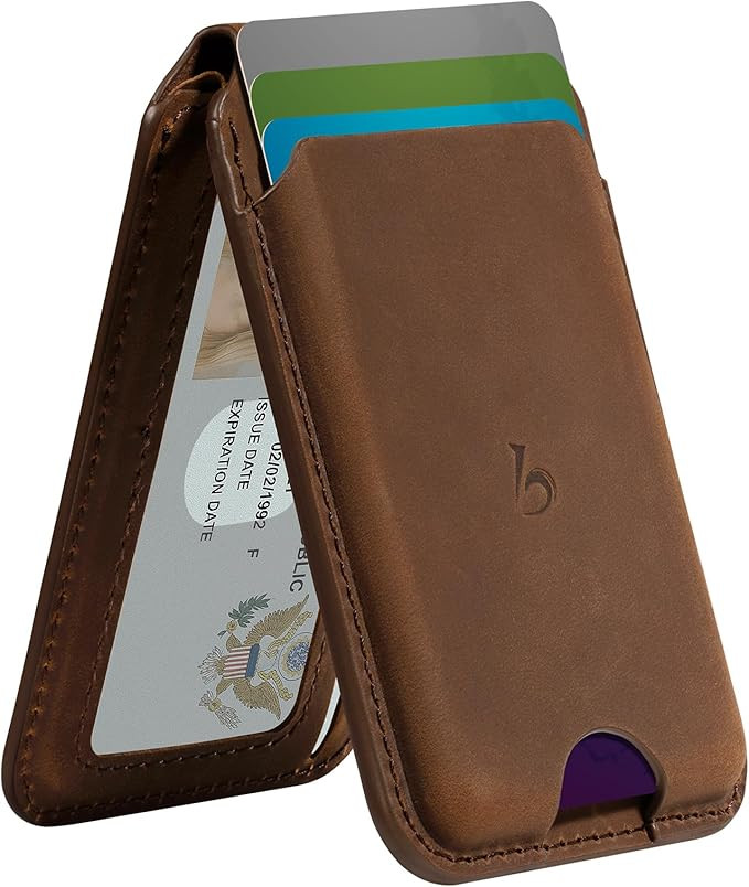 Belemay Strong Magnetic Wallet for MagSafe with Adjustable Stand, Crazy Horse Leather Card Holder... | Amazon (US)