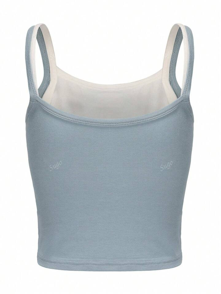 2 In 1 Crop Top Black And White Patchwork Sexy Knitted Tank Top For Women Slim Women Top | SHEIN