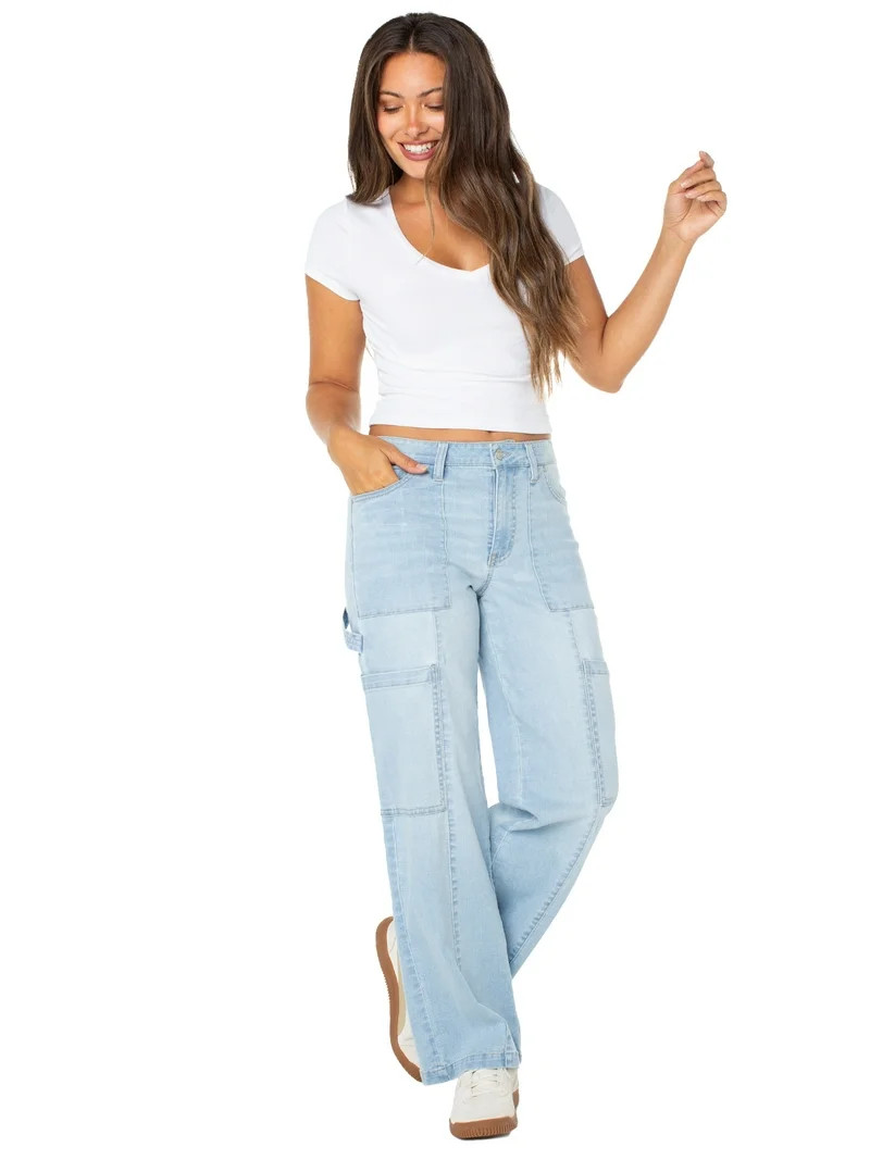 Celebrity Pink Juniors and Juniors Plus Wide Leg Seamed Cargo, Sizes 2-24 | Walmart (US)