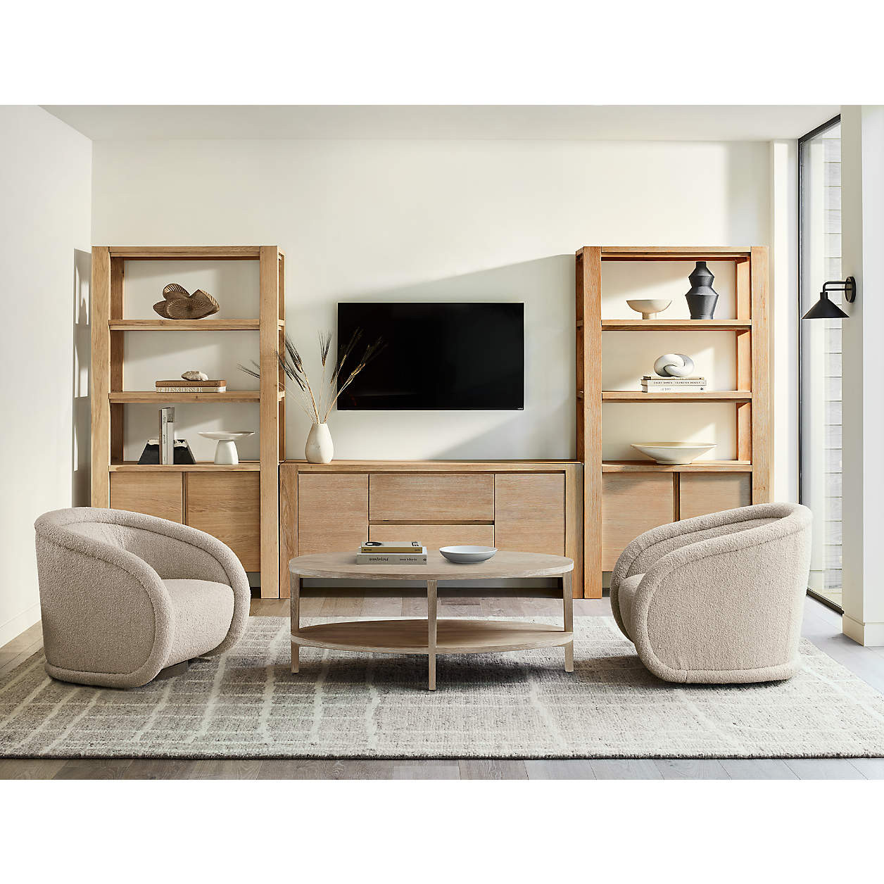 Clairemont Natural Oak Wood 48" Oval Coffee Table with Shelf + Reviews | Crate & Barrel | Crate & Barrel