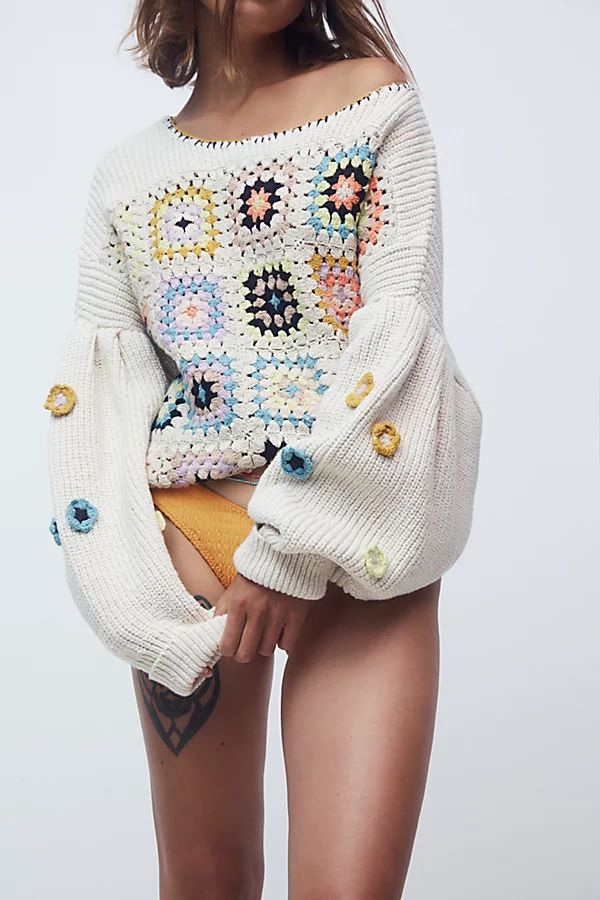 Ambrose Crochet Pullover by Free People, Antique Pearl Combo, M | Free People (Global - UK&FR Excluded)