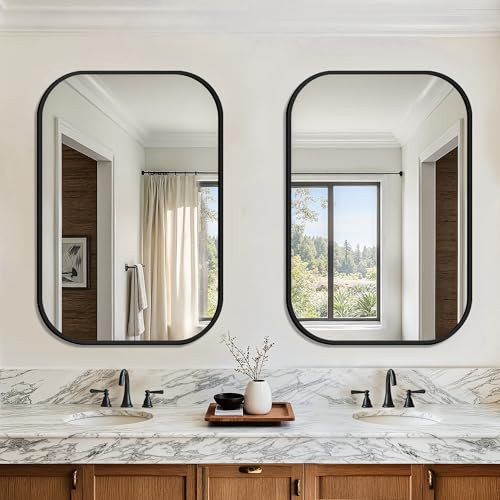 FICTOR Bathroom Vanity Mirror for Wall, 2 Pack 24" x 36" Rectangle Bathroom Mirror for Over Sink, Metal Framed, Hangs Horizontally or Vertically(Black) | Amazon (US)