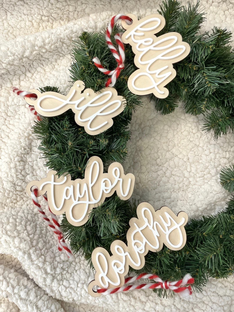 STOCKING NAME TAGS Christmas Holiday Stocking, Gift Tag, or Ornament Personalized Cursive Name Wi... | Etsy (US)