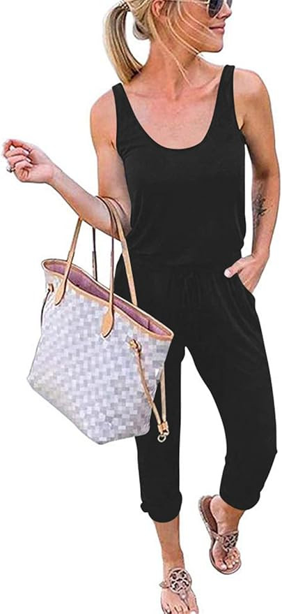 Prinbara Women's Summer Tank Rompers Casual Loose Sleeveless Beam Foot Elastic Waist Jumpsuit Rom... | Amazon (US)