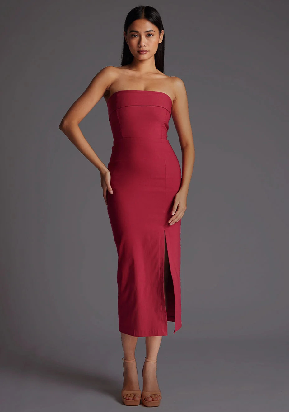 Monica | Strapless Raspberry Midaxi Dress | VSPR US