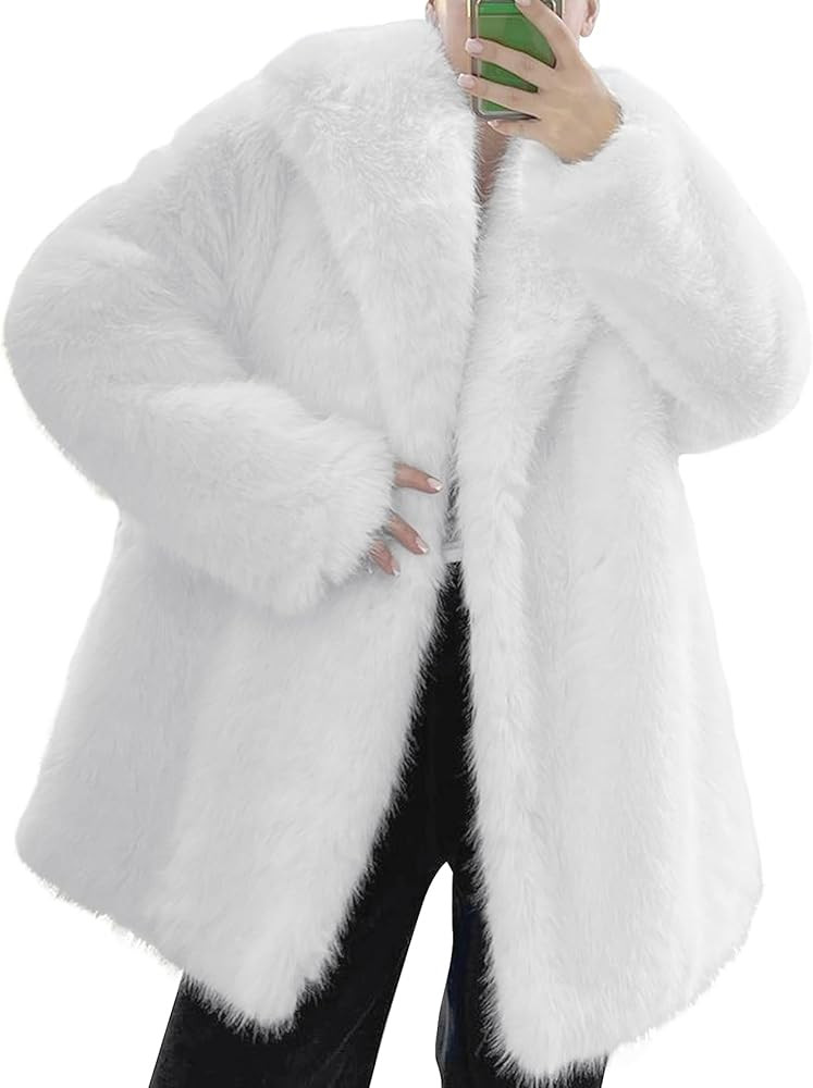 Kissonic Women's Long Faux Fur Coat Lapel Shaggy Winter Jacket Luxury Warm Furry Open Front Outer... | Amazon (US)