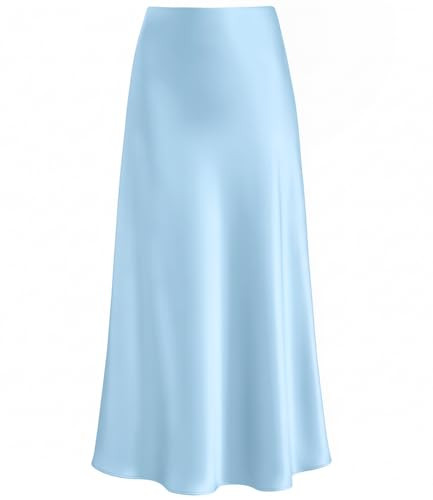 Women's Satin High Waisted Maxi Skirts Hidden Elasticized Waistband A Line Long Skirt | Amazon (US)