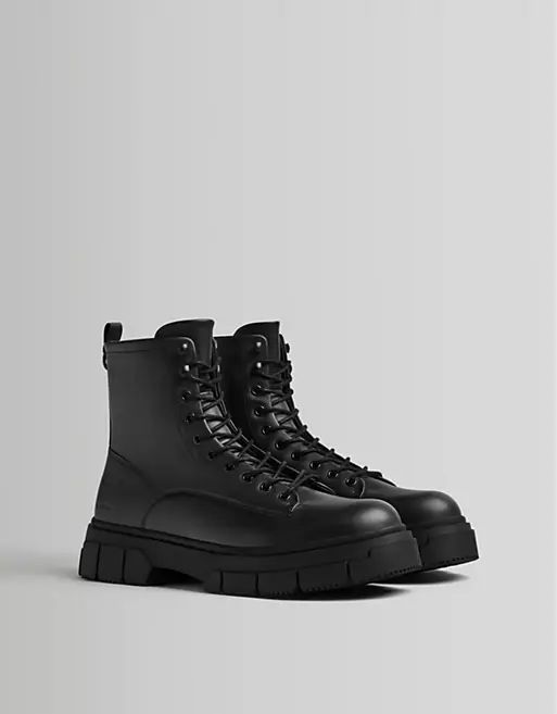 Bershka lace up boots in black | ASOS (Global)