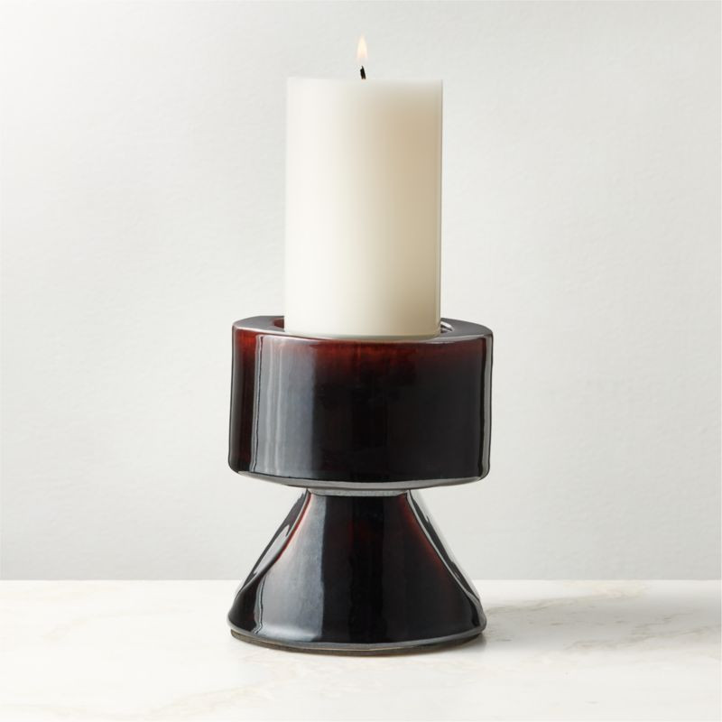 Conti Mocha Brown Ceramic Pillar Holder Tall | CB2